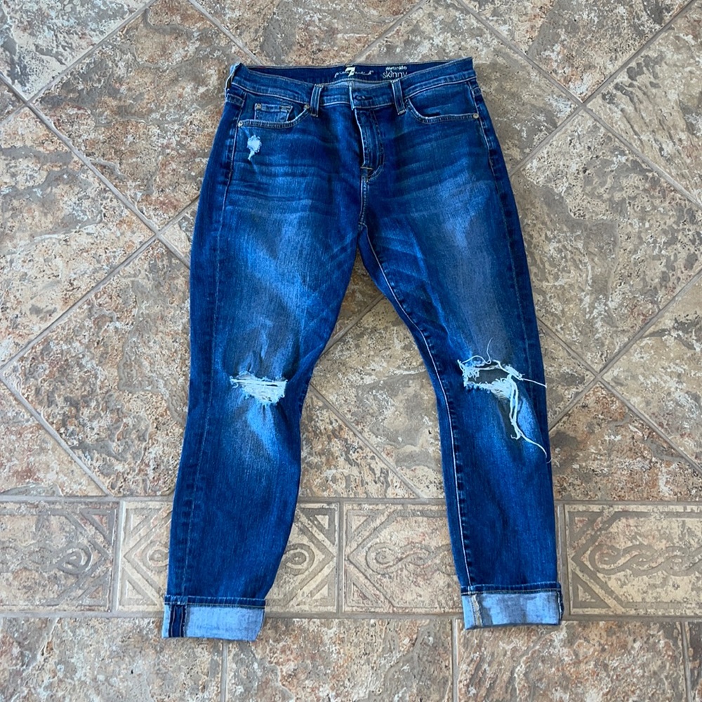 7 for all Mankind.  The ankle skinny.   Size 30